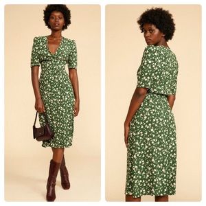 Rouje Paris Gabin Memeroses Green & Ivory Midi Dress Size 40